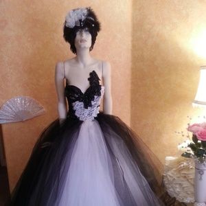NATASHA Black & White Tulle Crystal Wedding Gown